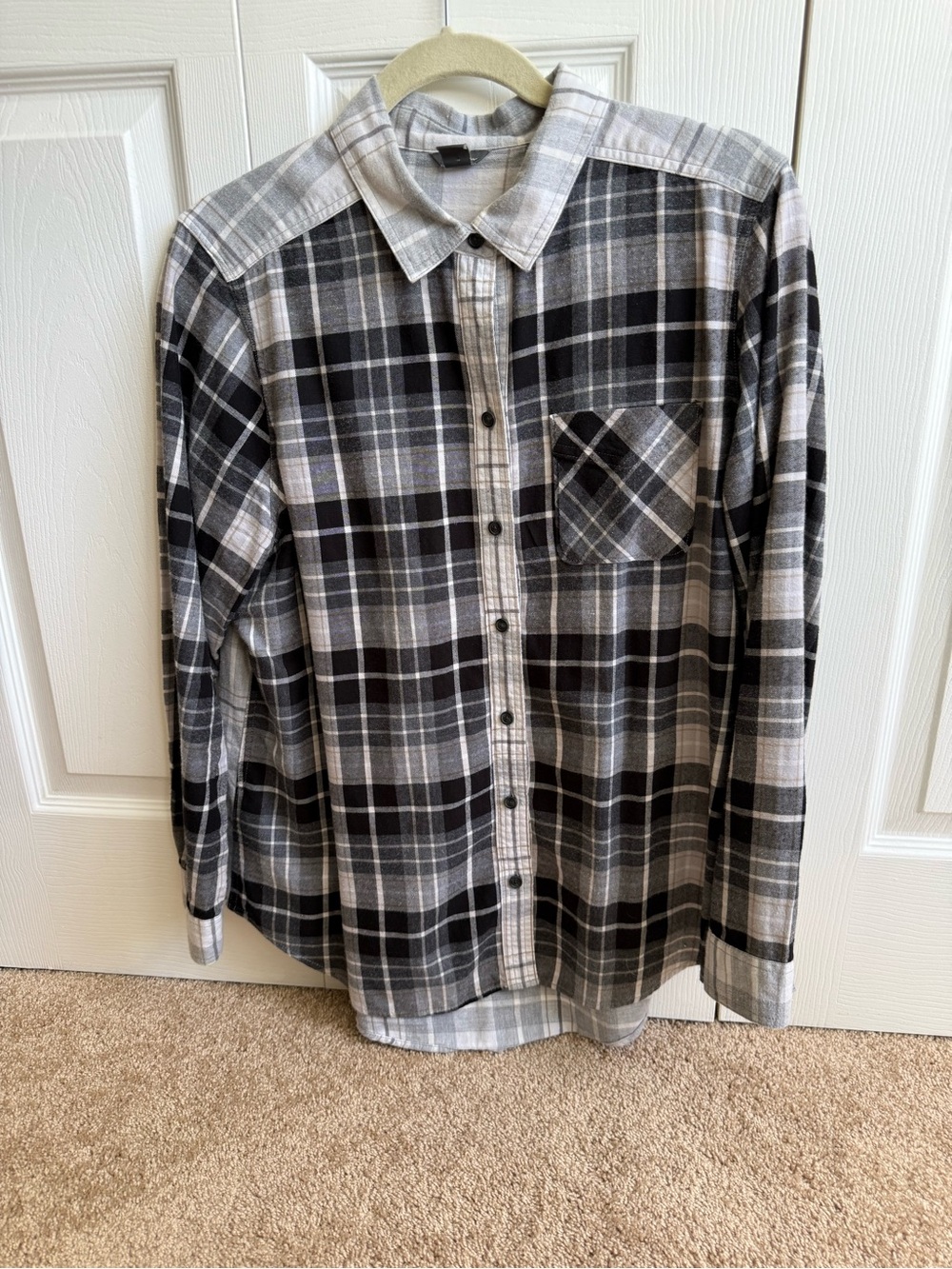 Eddie Bauer Black and Gray Plaid Button-Down Shirt